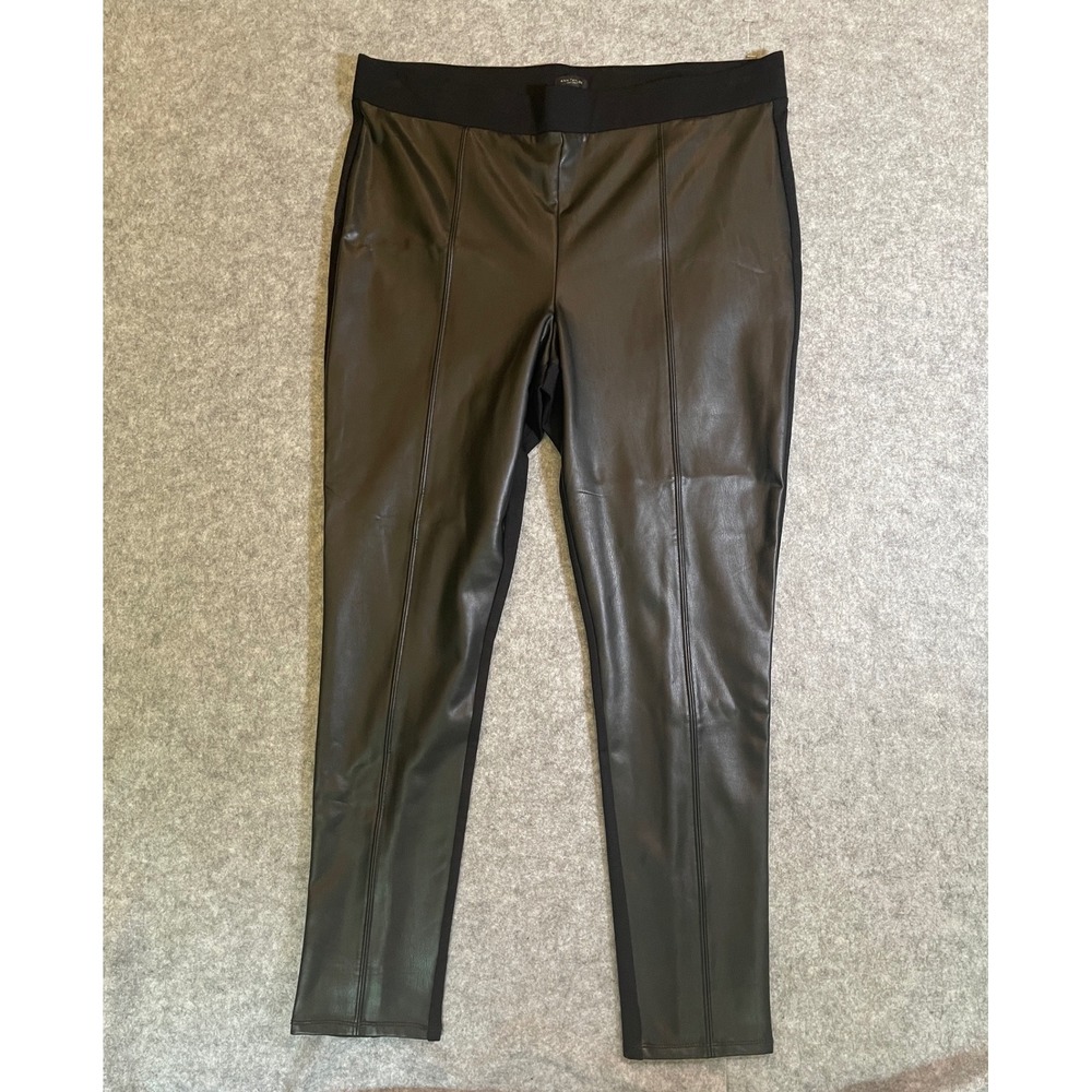 Ann Taylor Factory Faux Leather Front Leggings Black XL NWT High Rise Seams